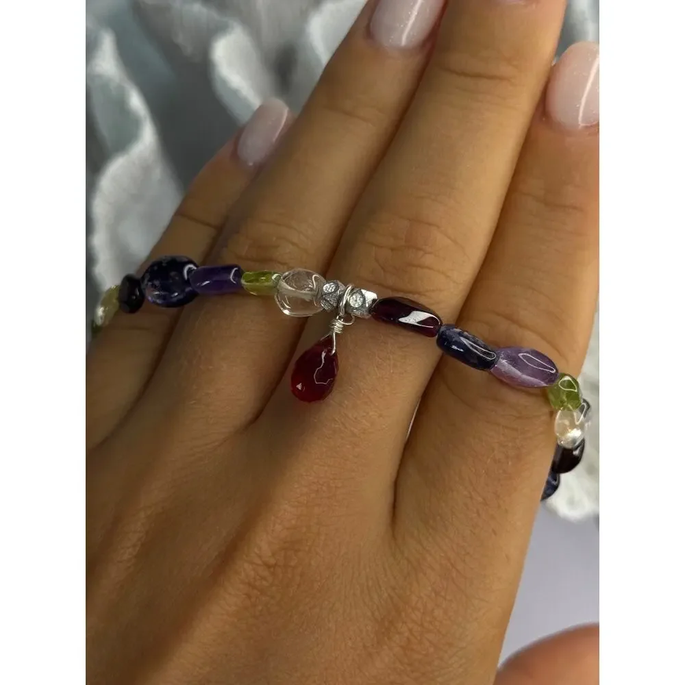 925 Sterling Silver Multi Color Gemstones Bracelet Length 7.5